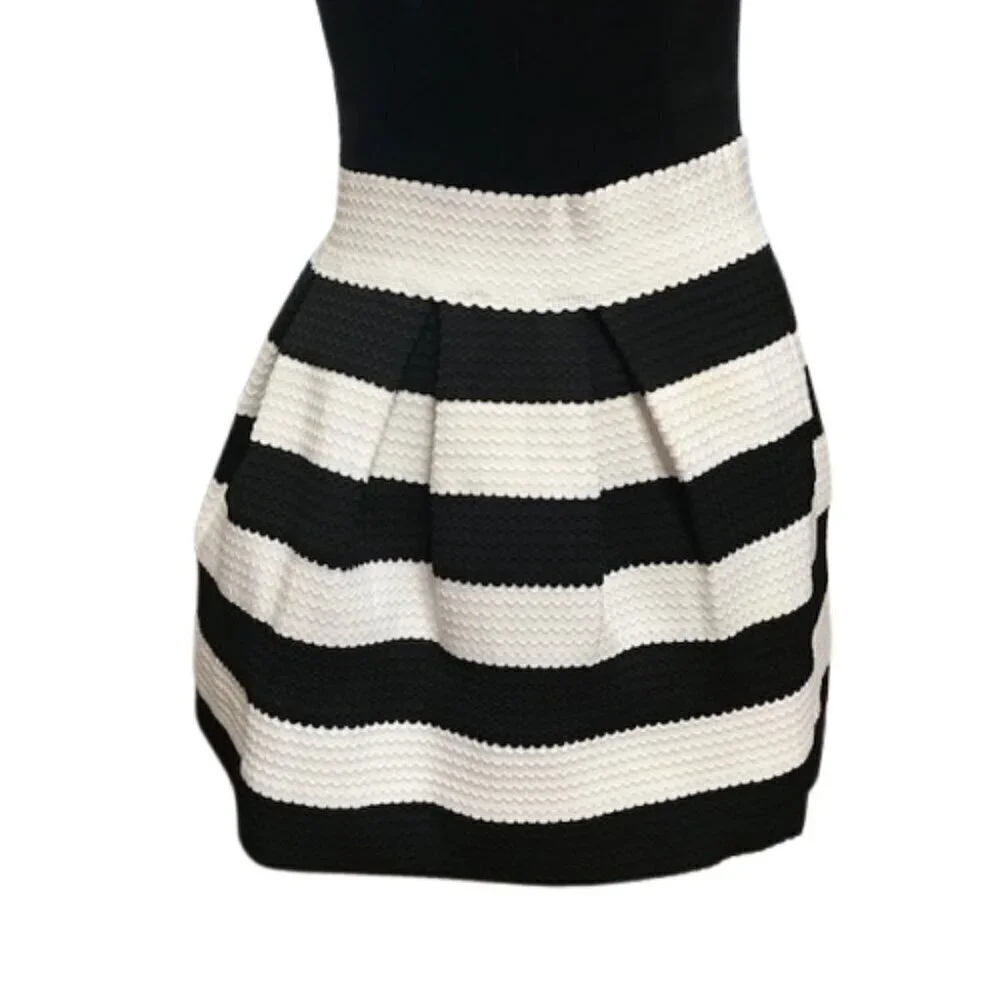Lore Women's Contrast Black & White Stripes A- Line Skirt Size Large